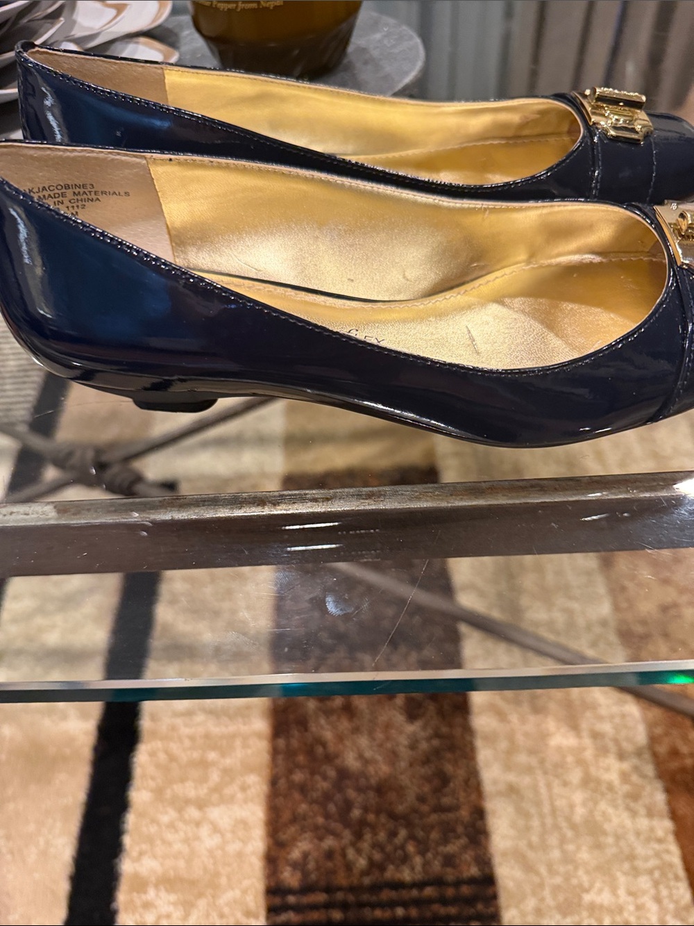 Anne Klein Iflex Navy Patent Shoes 7.5 with Gold Buckle - Picture 2 of 5